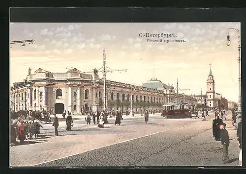 AK St. Petersbourg, Perspective de Newski, Strassenbahn