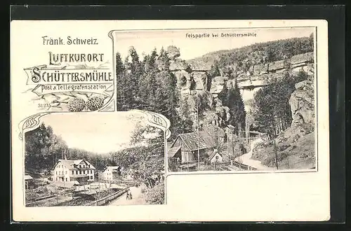 AK Schüttersmühle /Fränk. Schweiz, Gasthaus Schüttesrmühle, Felspartie