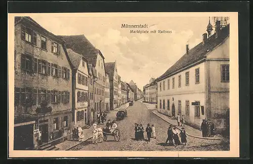 AK Münnerstadt, Marktplatz mit Geschäft und Rathaus