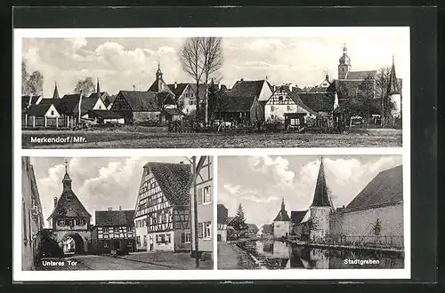 AK Merkendorf /Mfr., Teilansicht, Unteres Tor, Stadtgraben
