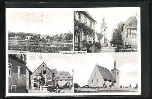 AK Hohenfeld, Kirche, Brunnen, Panorama, Ortspartie