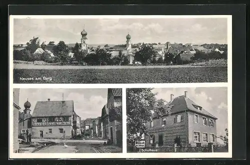 AK Neuses /Berg, Schulhaus, Strassenpartie, Panorama mit Kirchen