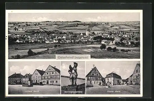 AK Geiselwind, Murrmanndenkmal, Unterer Markt, Oberer Markt