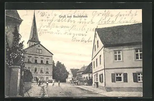 AK Buchbrunn, Strassenpartie mit Blick zum Kirchturm