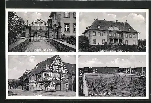 AK Gelchsheim, Gauschulungsburg, Rathaus, Schwimmbad