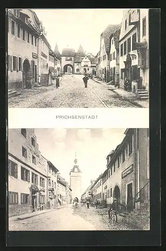 AK Prichsenstadt /Ufr., Strassenpartie mit Stadttor, Torturm