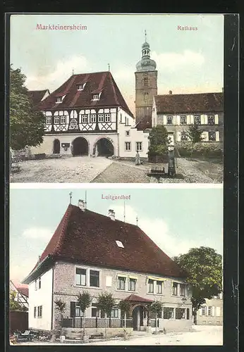 AK Markteinersheim, Luitgardhof, Rathaus und Kirchturm