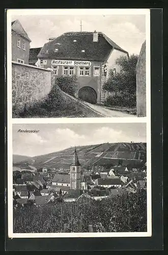 AK Randersacker, Restaurant Spielberg, Ortspartie mit Kirche