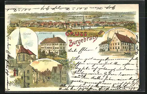 Lithographie Burgebrach, Gasthaus u. Brauerei zur Schwane, Ortsstrasse, Amtsgericht