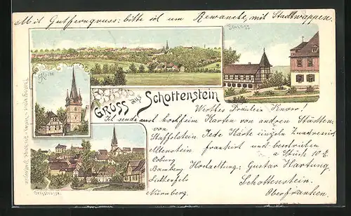 Lithographie Schottenstein, Ortsstrasse, Schloss, Kirche