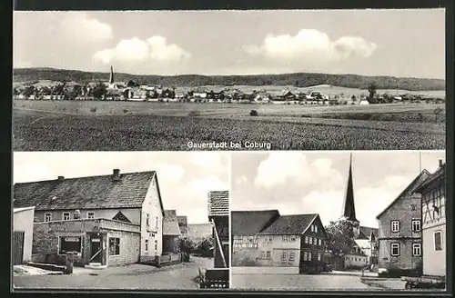 AK Gauerstadt b. Coburg, Bäckerei Berthold Wolf, Strassenpartie, Panorama