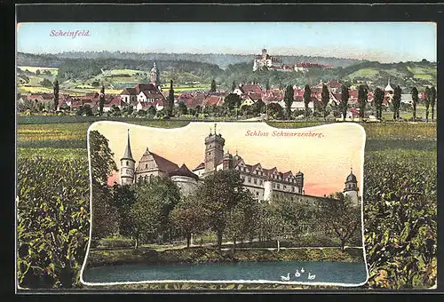 AK Scheinfeld, Schloss Schwarzenberg, Panorama mit Kirche