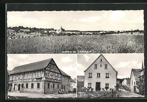 AK Gressthal bei Schweinfurt, Gasthaus, Strassenpartie mit Gebäudeansicht, Teilansicht