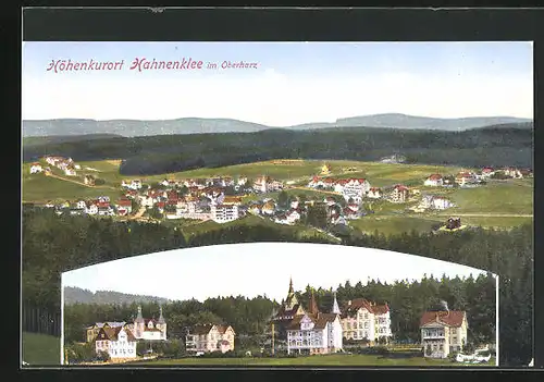 AK Hahnenklee im Oberharz, Gesamtansicht aus der Vogelschau und eine Teilansicht