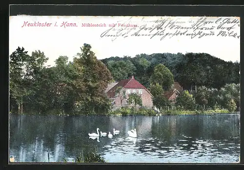 AK Neukloster in Hann., Mühlenteich mit Forsthaus