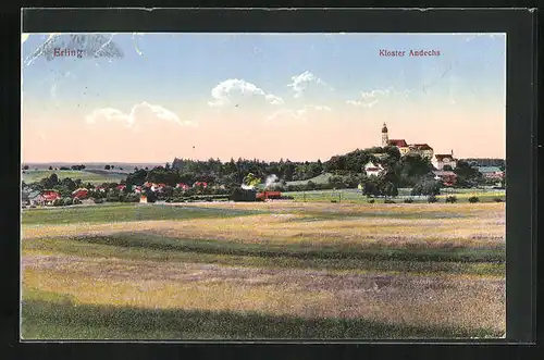 AK Erling, Ortsansicht mit Kloster Andechs