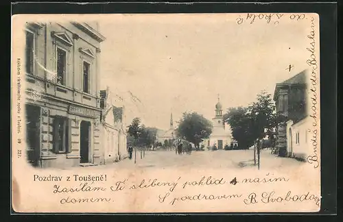 AK Tousen, Ortspartie mit Blick zur Kirche