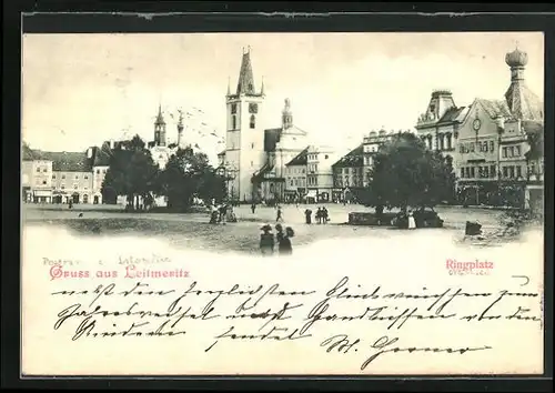 AK Leitmeritz / Litomerice, Ringplatz mit Kirche