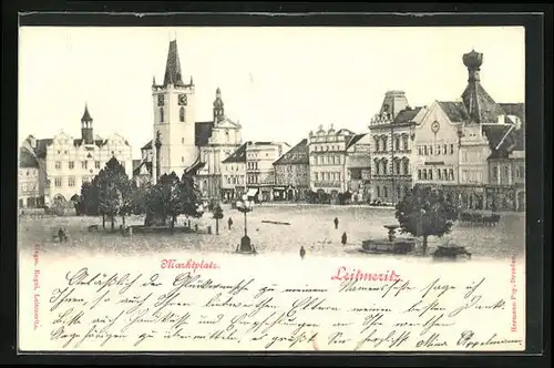 AK Leitmeritz / Litomerice, Marktplatz mit Kirche