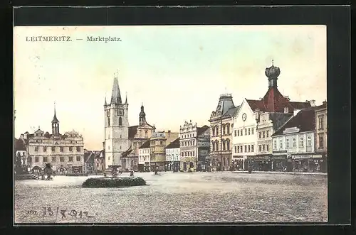 AK Leitmeritz / Litomerice, Marktplatz mit Geschäften