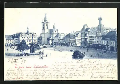 AK Leitmeritz / Litomerice, Marktplatz mit Geschäften