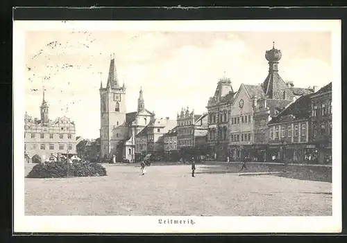 AK Leitmeritz / Litomerice, Marktplatz mit Blick zur Kirche