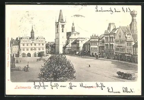 AK Leitmeritz / Litomerice, Ringplatz mit Blick zur Kirche