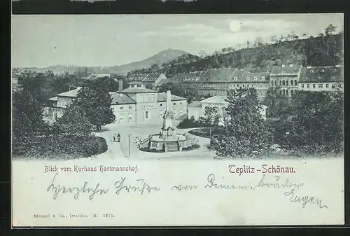 Mondschein-AK Teplitz Schönau / Teplice, Blick vom Kurhaus Hartmannshof