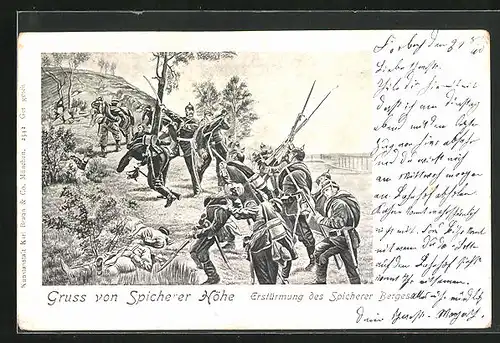 Künstler-AK Spicherer Höhe - Erstürmung des Spicherer Berges, Reichseinigungskriege