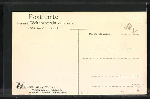 AK Verkündigung des Todesurteils an die elf Schill`schen Offiziere 1809, Befreiungskriege