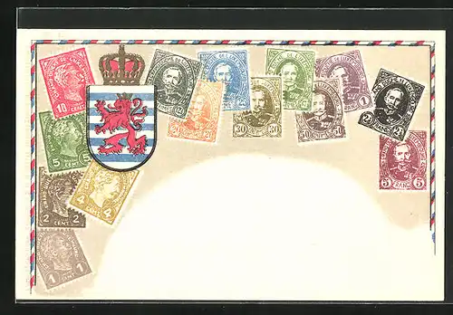 AK Briefmarken und Wappen von Luxemburg
