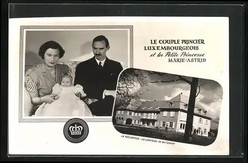 AK Le Couple Princier Luxembourgeois et la Petite Princesse Marie-Astrid, Chateau de Betzdorf