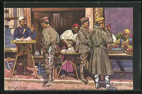 Künstler-AK Uesküb, Strassenleben