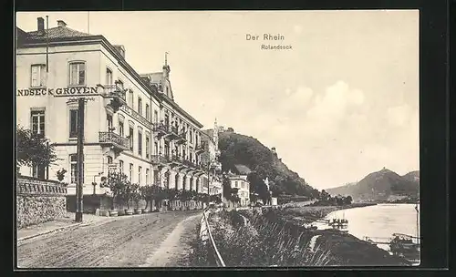 AK Rolandseck, Promenade mit Hotel am Rhein