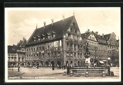 AK Augsburg, Weberhaus mit Merkurbrunnen