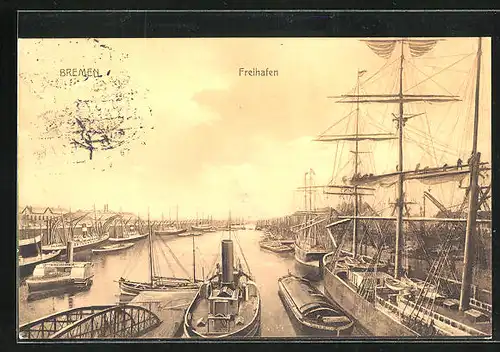 AK Bremen, Freihafen mit Schiffen