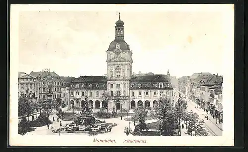 AK Mannheim, Paradeplatz aus der Vogelschau