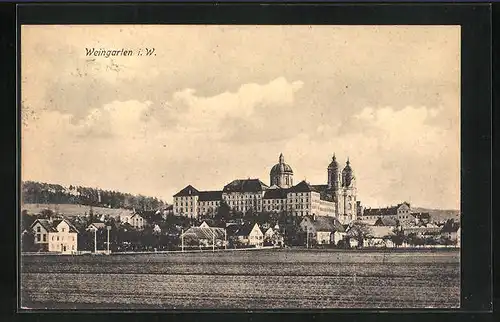 AK Weingarten i. W, Ortsansicht mit Kirche