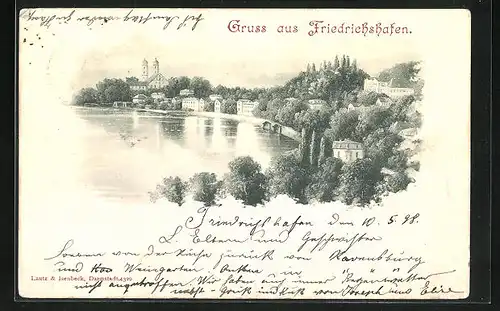 AK Friedrichshafen am Bodensee, Blick über den See zur Stadt