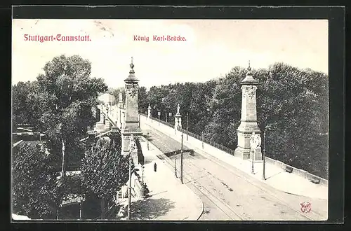 AK Stuttgart-Cannstatt, König Karl-Brücke aus der Vogelschau