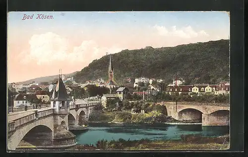 AK Bad Kösen, Ortspartie mit Brücke