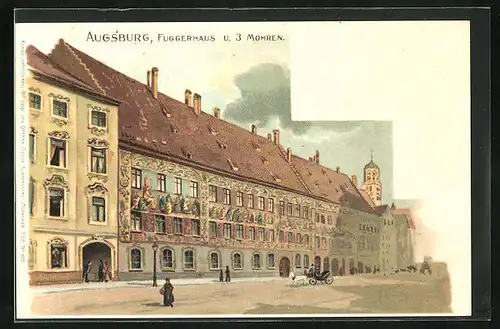 Lithographie Augsburg, Fuggerhaus u. drei Mohren