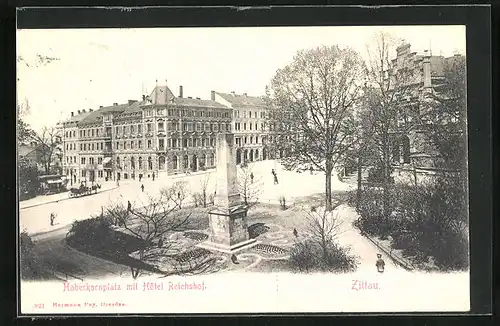 AK Zittau, Haberkornplatz mit Hotel Reichshof