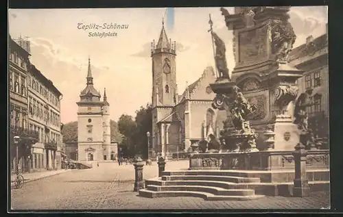 AK Teplitz Schönau / Teplice, Schlossplatz