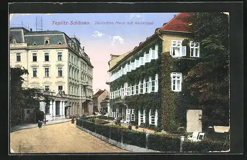 AK Teplitz Schönau / Teplice, Deutsches Haus mit Kaiserbad