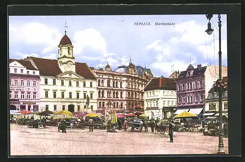 AK Teplitz Schönau / Teplice, Marktplatz