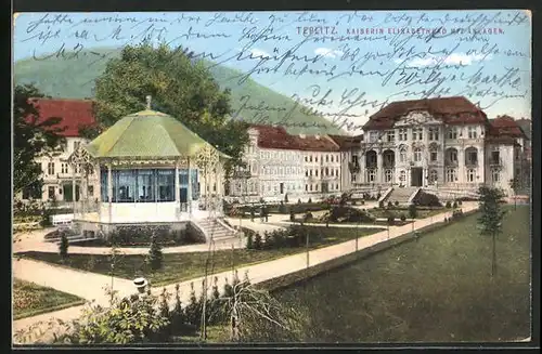 AK Teplitz Schönau / Teplice, Kaiserin Elisabethbad mit Anlagen