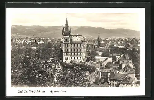 AK Teplitz Schönau / Teplice, Gymnasium aus der Vogelschau