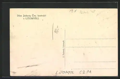 AK Leitomischl / Litomysl, Dum Jednoty Ces. bratrské