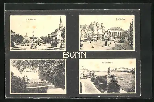 AK Bonn, Kaiserplatz, Marktplatz, Universität, Rheinbrücke